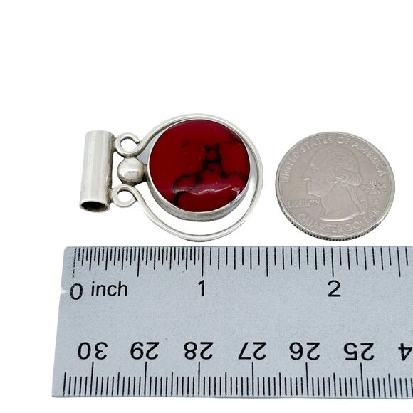 Vintage Mexico Sterling Silver 925 3.7cm Red Jasper Slide Pendant - Picture 7 of 7